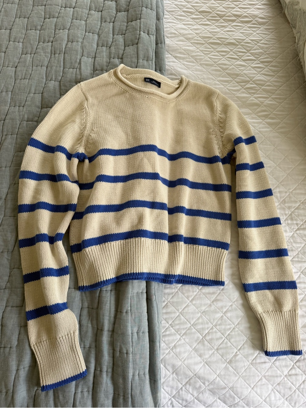 GAP Cream Rollneck Sweater with Blue Stripes
